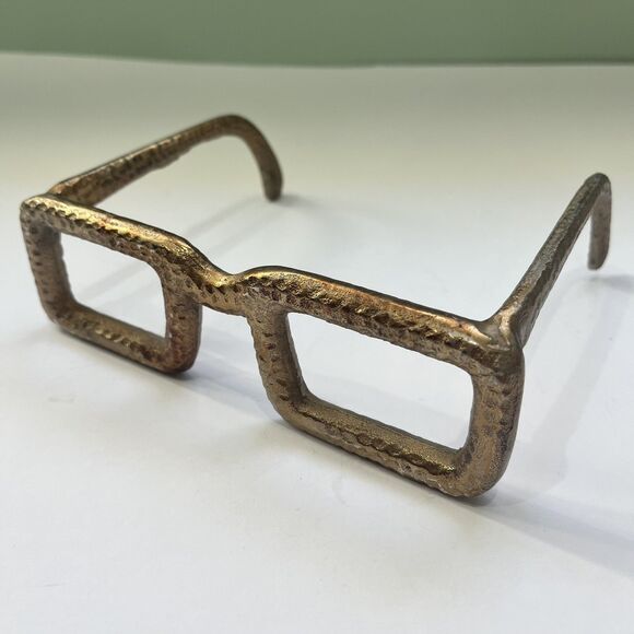 EYE GLASSES SCULPTURE Paperweight 7" Hammered Gold Spectacles Quirky Fun Decor - Picture 2 of 13